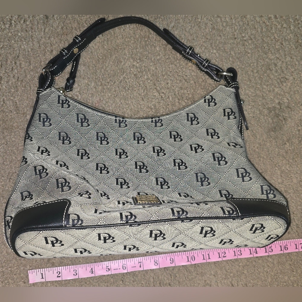 Dooney & Bourke Erica Gray Canvas Black Leather DB Printed Hobo Shoulder Bag - Picture 14 of 14